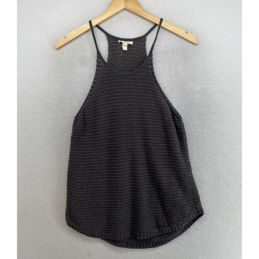 EILEEN FISHER Sweater M Organic Cotton Striped Tank Scoop Neck Racerback Gray